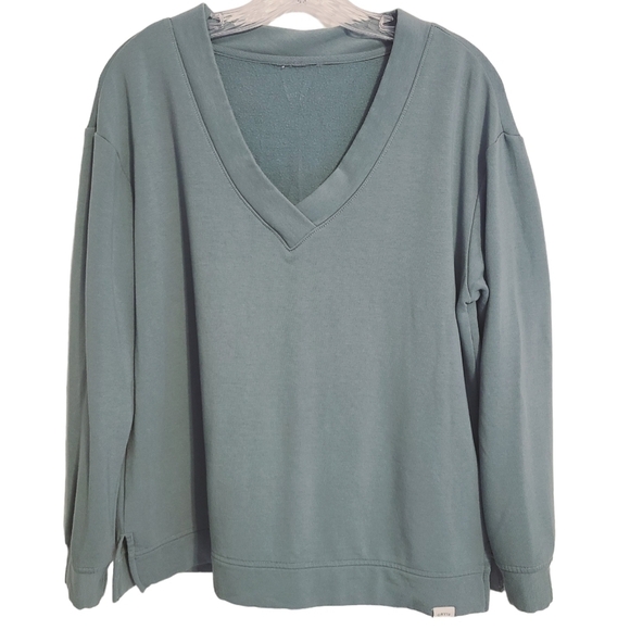 Orvis Tops - Orvis | Women's Green/Blue V-Neck Dropped Shoulders Sweatshirt (Size XL)